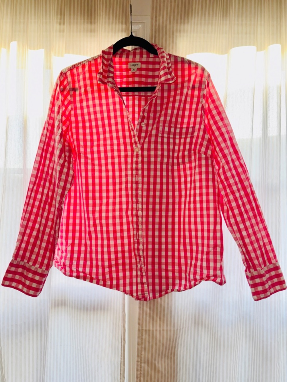 J. Crew Pink & White Gingham Button-Down Shirt